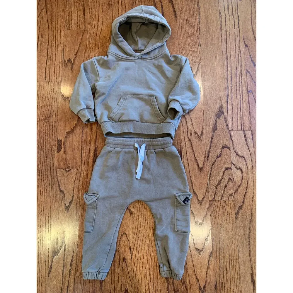 Olive + Scout Harlow Cotton Jogger Set | Light Brown | 18-24 months